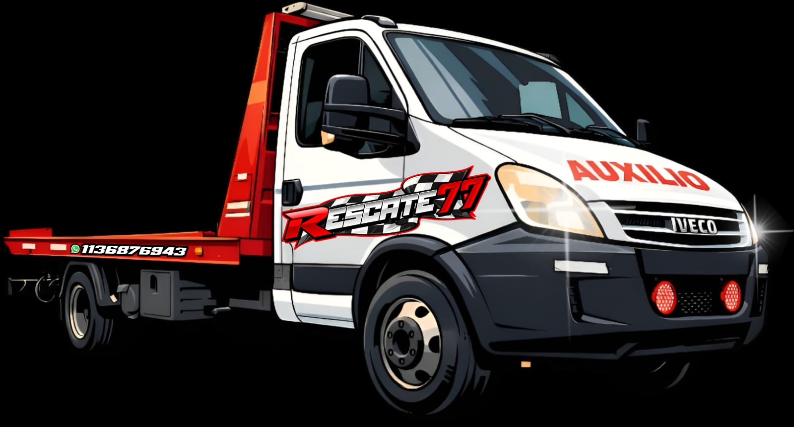 En la imagen se muestra una grua con el logo rescate77